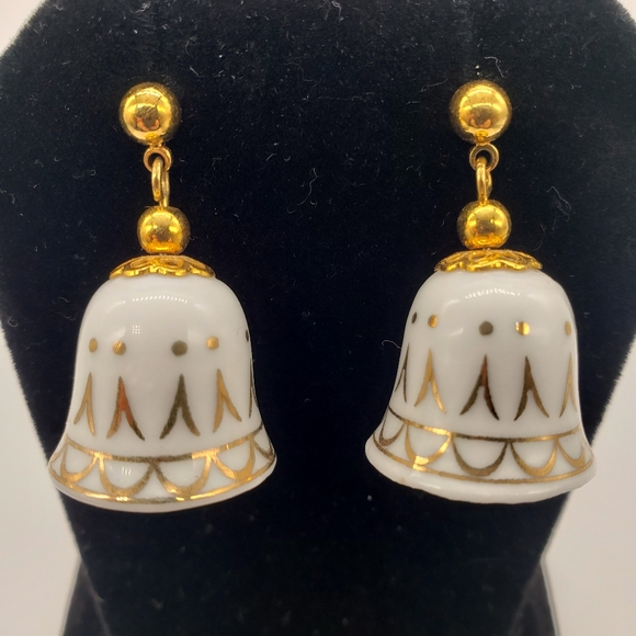 Christmas Bell earrings, White & Gold, breakable - Picture 7 of 9